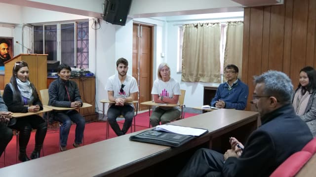 A picture taken during the meeting of Superior & Director of International Relations Fr. Jiju Varghese, S.J,, Ms. Kavita Shrestha International Relations Liaison Officer, Mr. Jeetendra Manandhar Administrator, representative members of Expedición Solidaria Dr. Cristina Gomez Vicente and Dr. Guillermo Rodriguez Cortes and Ms. Sanjiya Shrestha Cofounder & Treasurer of CFC.