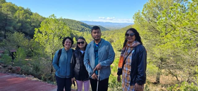 A group picture taken at the hiking spot which includes our Founders Abhishek Shahi and Deepika Shahi along with Fanny Collado - the President of Expedición Solidaria and Kamil Prajapati - one of the exchange teachers from SXC.