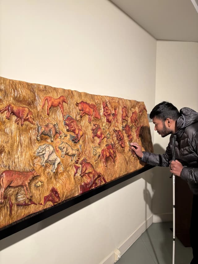 Our Founder Abhishek Shahi is touching the tactile prehistoric cave paintings, from the famous Cave of Altamira, located in Cantabria, Spain.