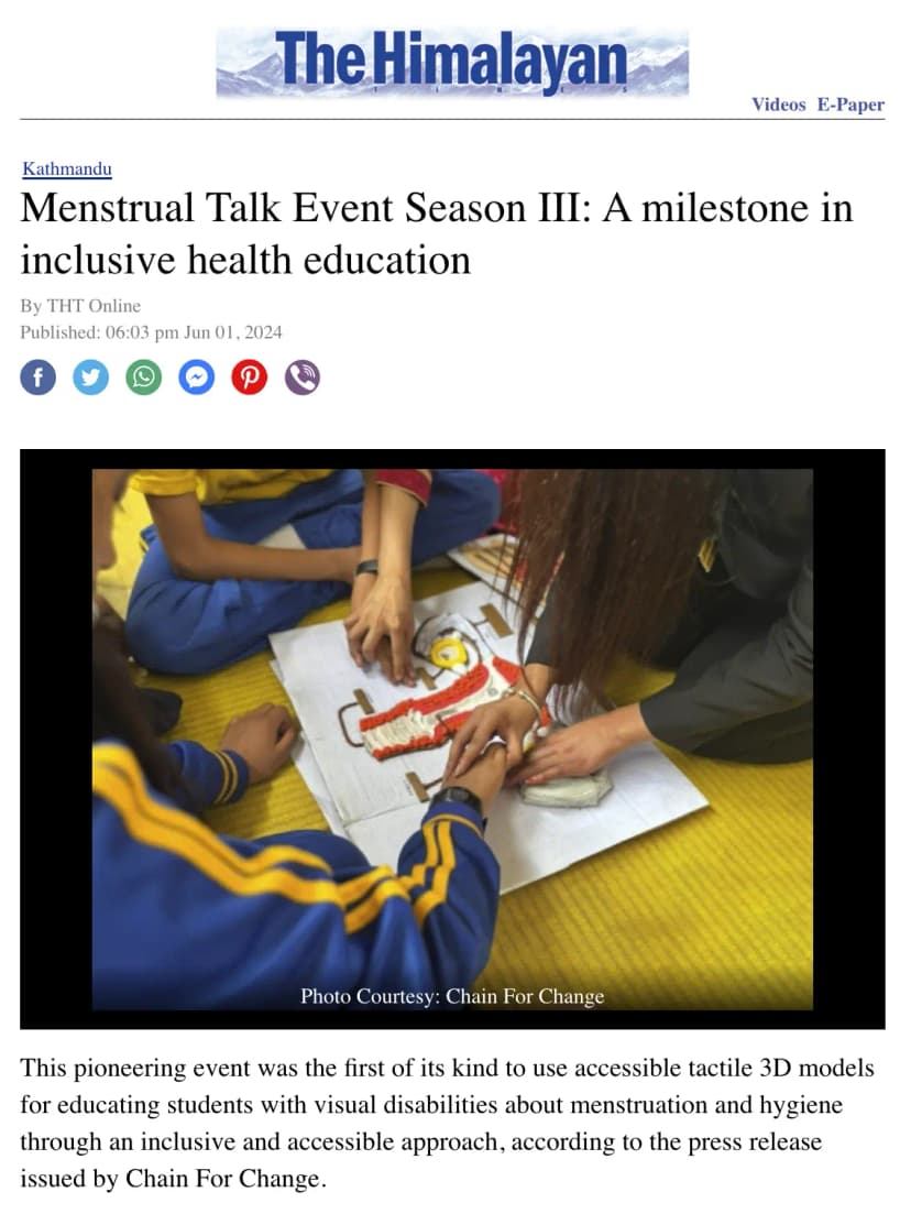 The screenshot of the article: Menstrual Talk Event Season III: A milestone in inclusive health education