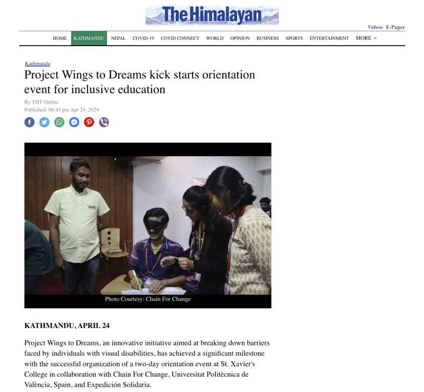 The screenshot of the News coverage: Project Wings to Dreams kickstarts orientation event for inclusive education