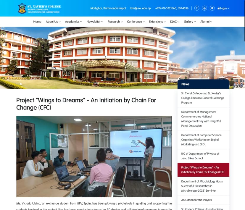 SXC article about Project Wings to Dreams
